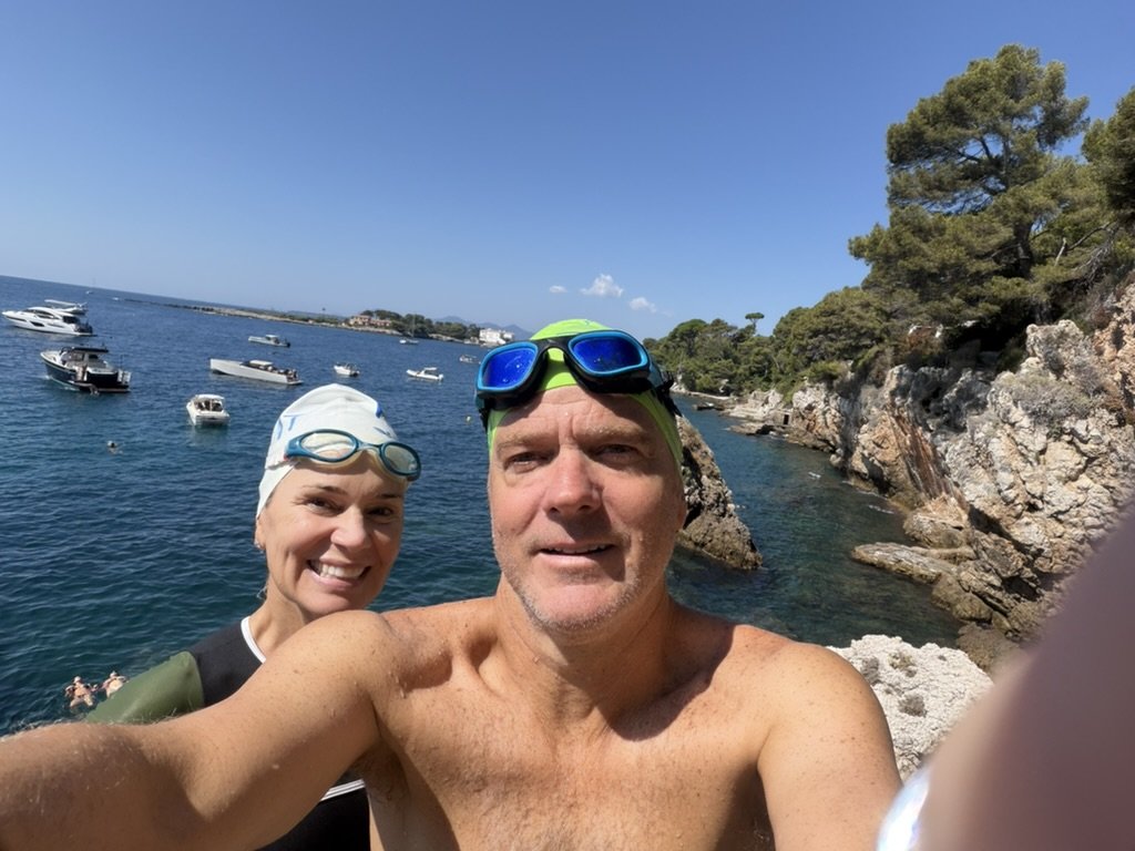 Mauricio and Susan after a swim along Cap d'Antibes
